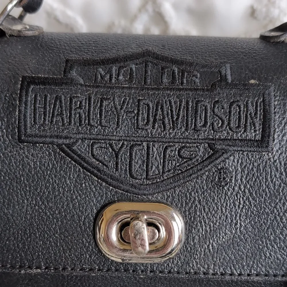 Vintage Harley-Davidson ♠️Black  Leather Silver Studded Biker Barrel Bag